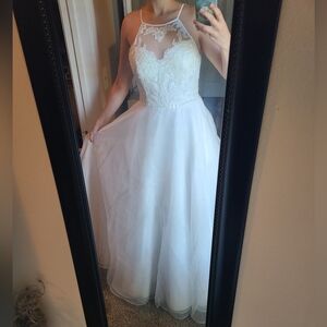 DB Studio Wedding Dress: Embellished Halter A-Line Softwhite Size 6 NWT